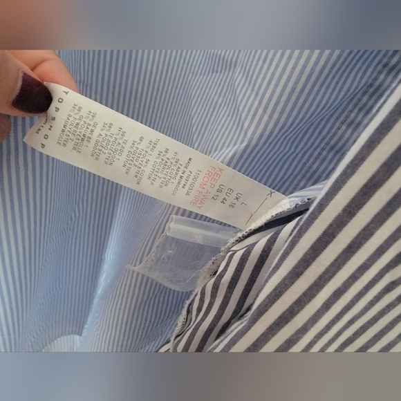 Topshop Oversize Mixed Stripe Button-Up Shirt in Medium Blue - Picture 5 of 5